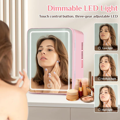 Mini Fridge for Bedroom, 4L Skincare Fridge with Dimmable LED Light, Cooler & Warmer for Makeup, Office, Car, Dorm, Pink