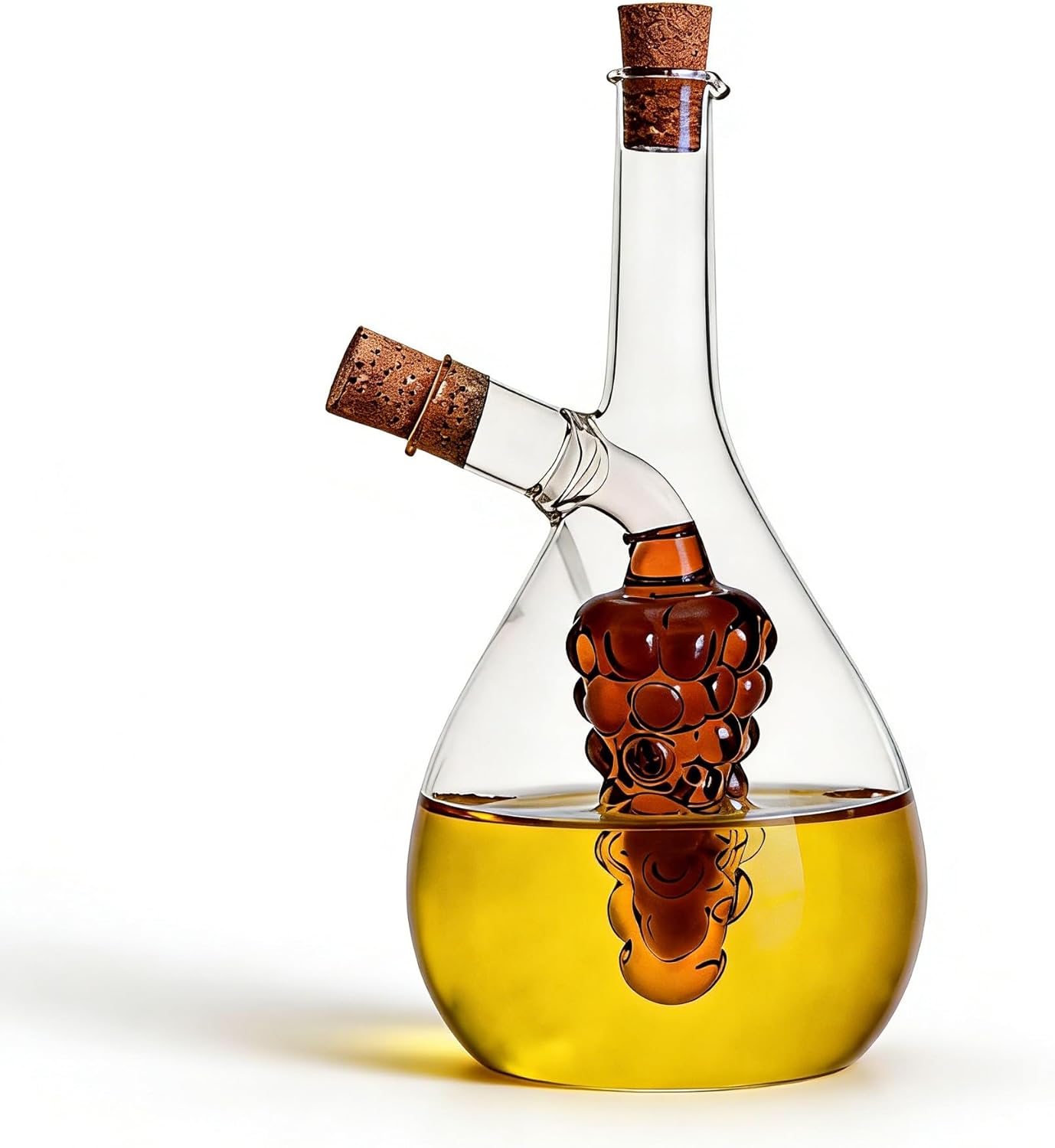 2 1 ELETON Grape Motif in Glass Oil and Vinegar Dispenser Dual Chamber Cruet Bottle for Olive Oil & Balsamic, Leakproof