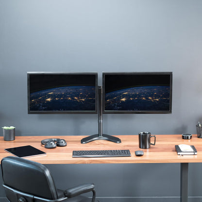 VIVO STAND-V002F Dual LED LCD Monitor Free-Standing Desk Stand for 2 Screens up to 27 Inch Heavy-Duty Fully Adjustable Arms with Max VESA 100x100mm