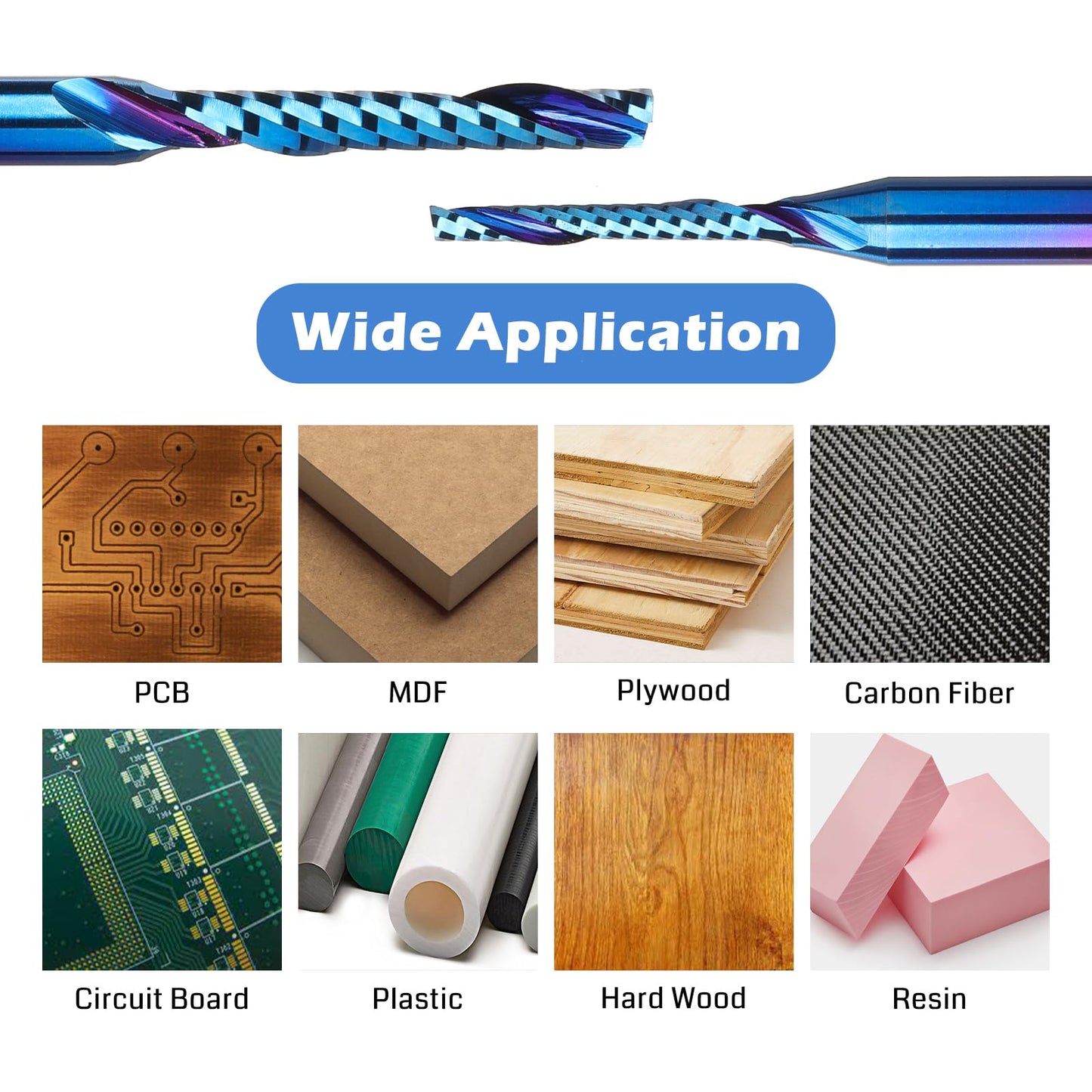 Genmitsu 1/8 Inch Shank 10pcs Carbide Spiral O Flute (Single Flute) End Mill CNC Router Bits, Solid Nano Blue Coat, for Woodworking Cutting Carving Wood Acrylic PVC PCB MDF, OS10A