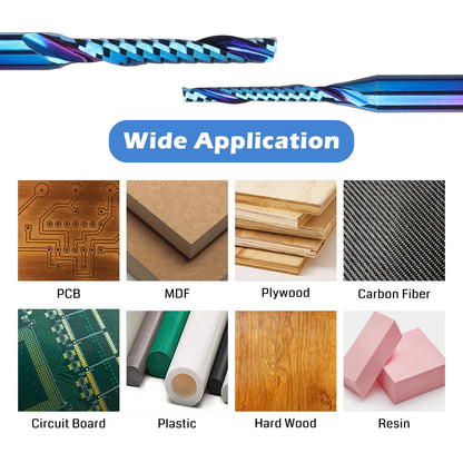 Genmitsu 1/8 Inch Shank 10pcs Carbide Spiral O Flute (Single Flute) End Mill CNC Router Bits, Solid Nano Blue Coat, for Woodworking Cutting Carving Wood Acrylic PVC PCB MDF, OS10A