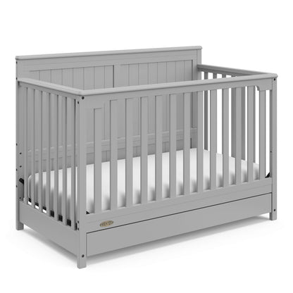 Graco Hadley 5-in-1 Convertible Crib with Drawer – GREENGUARD Gold Certified, Fits Standard Crib Mattress, Converts to Toddler Bed, Daybed and Full Bed, 4 Adjustable Mattress Heights (Pebble Gray)