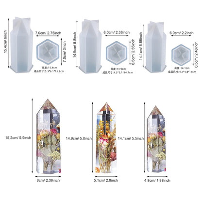 Woohome Crystal Tower Resin Moulds, 3 PCS Large Crystal Point Jewelry Epoxy Resin Silicone Moulds with 2 Pack Dried Flowers, Scissors, Tweezers for DIY Resin Flowers Crystals, Home Decors