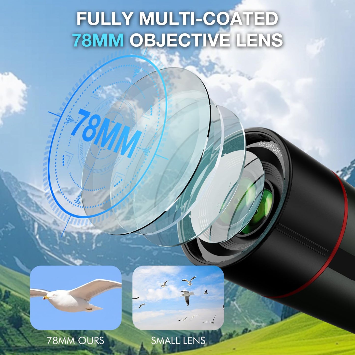Smart Telescope Digital Spotting Scope with Tripod Electronic 78mm Large Objective Lens 2.8'' Extended Screen for Stargazing,Bird Watching,Hiking,Wildlife Viewing,32GB SD Card Carrying Bag