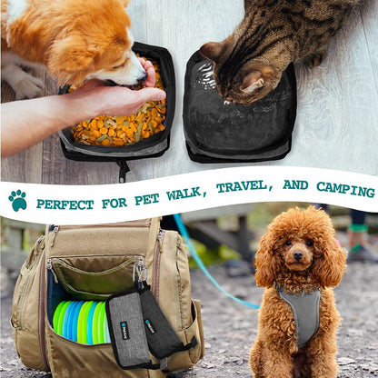 PetAmi Collapsible Dog Bowls 2 Pack, Food and Water Bowls Travel Set, Portable Pet Dish No Spill, Foldable Lightweight BPA Free Leakproof Bowls, Camping Hiking Walking Outdoor Gear Accessories, Black