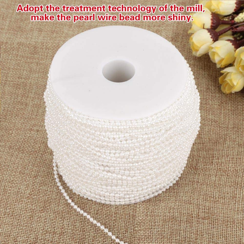 Faux Pearl Bead Garland Spool Rope,100m/roll Imitation Pearl Wire Beads Garland String Wedding Party Decoration 2.5mm(White)