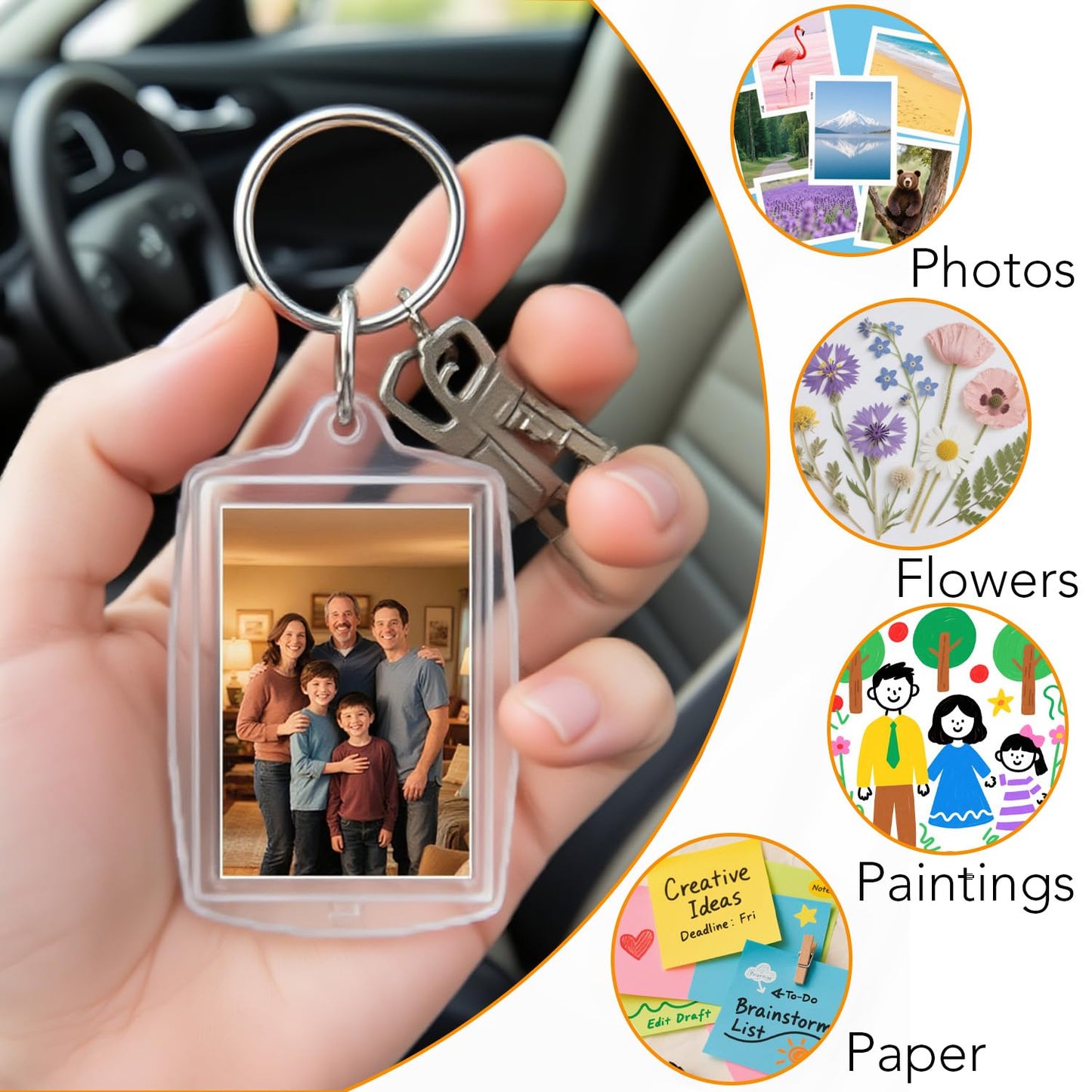 Aiqriwv 150-Pack Clear Acrylic Photo Keychains - Blank Insert Keychain with Metal Ring for DIY Personalization, Gift Favors, Double-Sided Display (2.17" x 1.57")