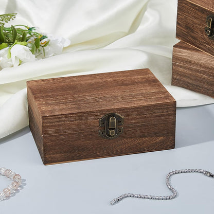 SUPERFINDINGS 6PCS Wooden Jewelry Storage Box Wood Container Boxes Wooden Box with Hinged Lid Wood Reusable DIY Gift Case Rustic Keepsake Case for Jewelry Trinket Cards Letter Storage, 5.85x3.88x2.34