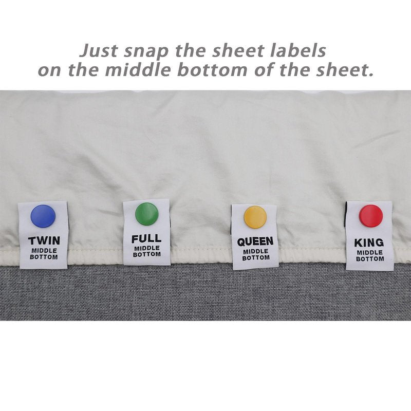 Umttery Bed Sheet Labels for Bedding,Identity The Sheets Direction and Size in Seconds, an Elegant and Easy Solution to Label Sheets, 16 Pack[Mix]