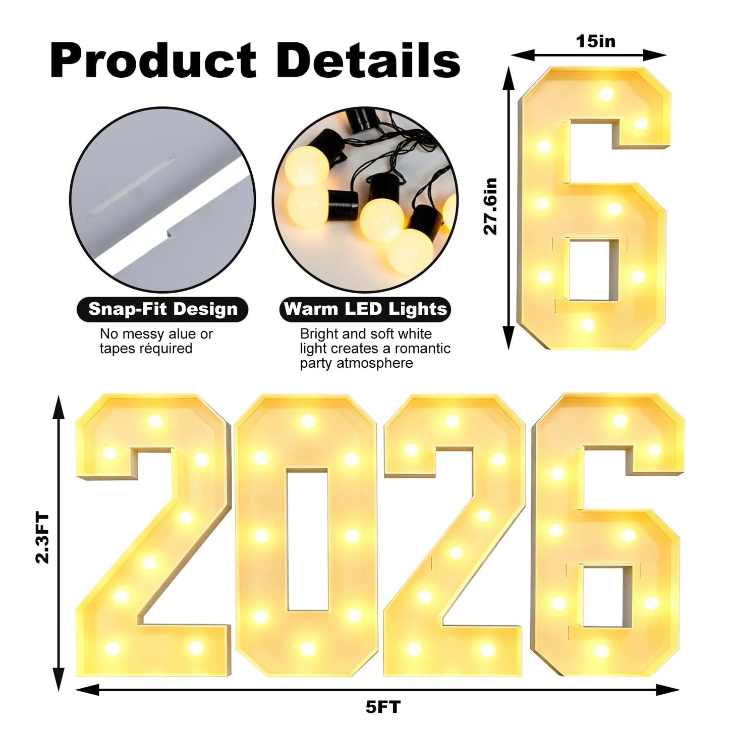 ZUOKEMY 2.3 FT LED Light Up Number Sign - Class of 2026 Marquee Letters, Christmas & New Year Graduation Decor for Indoor Outdoor Celebration & Photo Backdrop