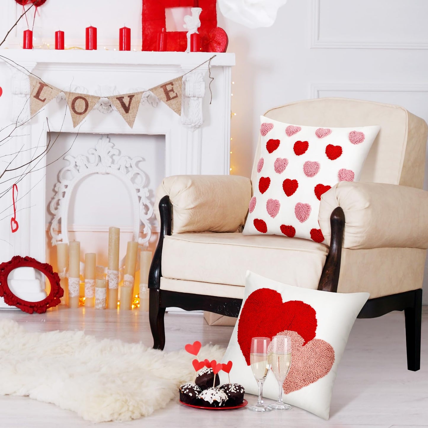Briwooody 2 Pcs Valentine‘s Day Throw Pillow Covers 18 x 18 Inch Embroidery Cushion Covers Love Heart Pillow Cases for Sofa Bed Home Indoor Outdoor Decor Valentine Gift Couple Presents