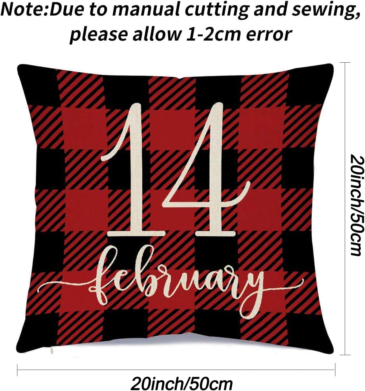 Ueerdand Set of 4 Valentines Day Pillow Covers, 20x20 inch Red Black Buffalo Check Decorative Cushion Cases