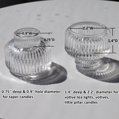 Woho Candle Stick Candle Holder Set of 4, Clear Taper Candle Holders for Wedding Table Centerpiece, Ribbed Glass Votive Candle Holders for Christmas Party Home Decor