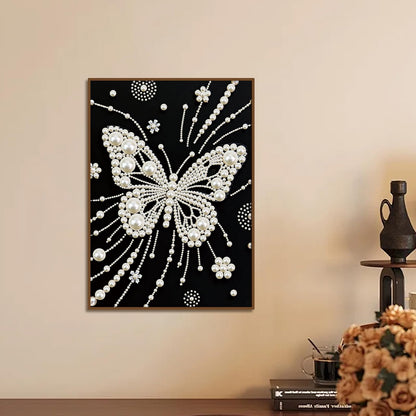 LazyFold DIY Pearl Diamond Art Painting Crafts Kit,White Butterfly Creative Diamond dots Wall Decor for Bedroom Study Home Decor,Handmade Thoughtful House Present