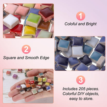 uxcell 205pcs Ceramic Mosaic Tiles, Bulk Stained Ceramic Mosaic Tiles Square Mosaic Kits for DIY Art Crafts, Handmade Art Craft Projects for Home Decor(200g, Mixed Blue)