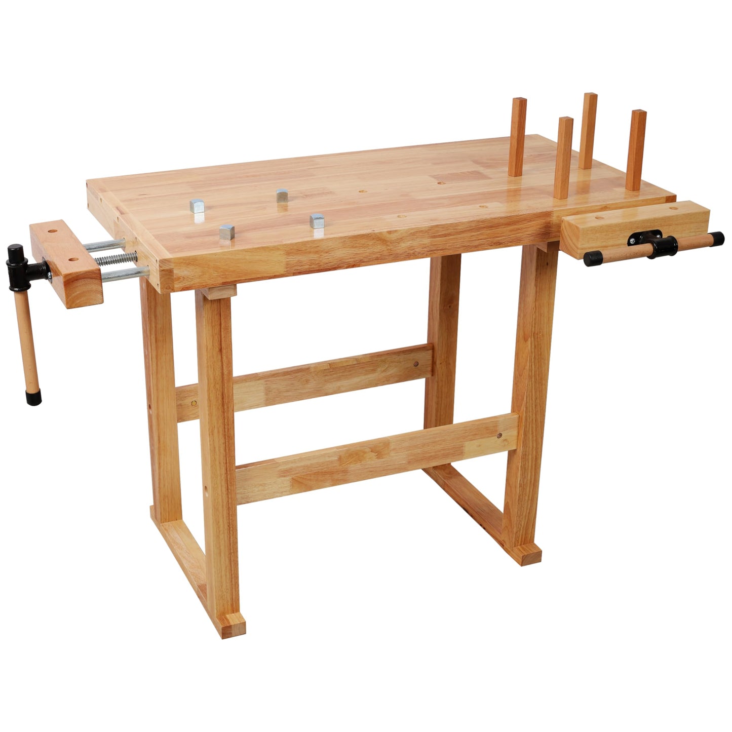 Teemful 40 Inches Wood Workbench, Heavy Duty Woodworking Table with Adjustable Handle Storage, 330lbs Load Capacity, Solid Wood Workstation for Garage, Workshop, DIY Natural
