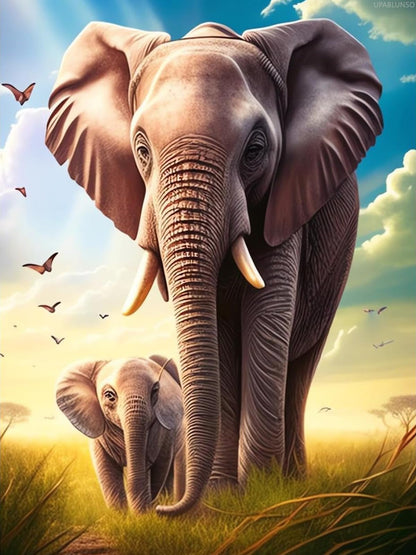 UPABLUNSO Sunshine Elephant Diamond Painting Kits Animal Art Painting 5D DIY Full Round Drill Adults Beginners, Personalized Gifts for Family Friends Home Wall Decor 12x16 Inch