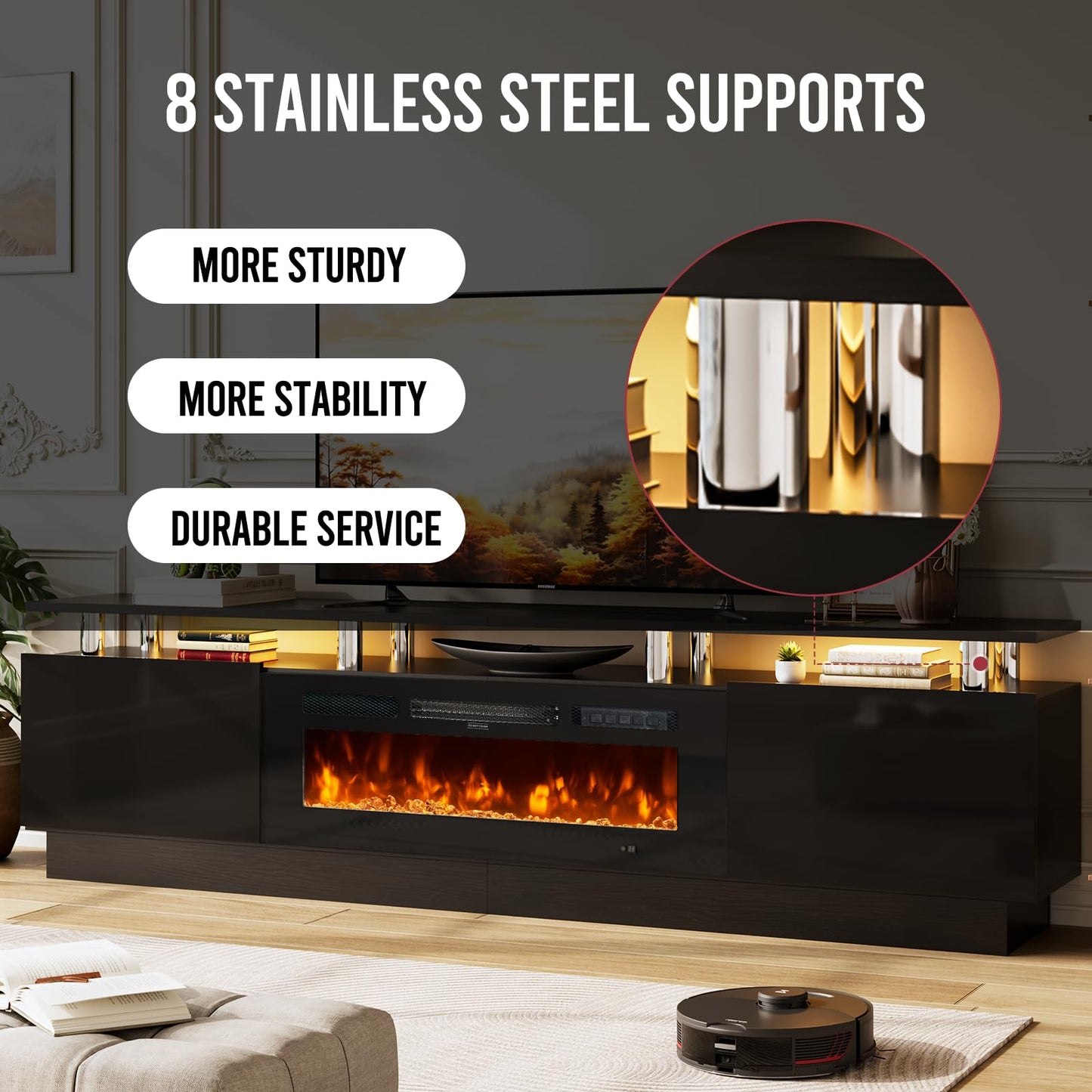 OneBlis 90" TV Stand for Living Room, Large Entertainment Center & Media Console, Fits TVs up to 100", Storage Cabinet with Shelves, 50" Electric Fireplace