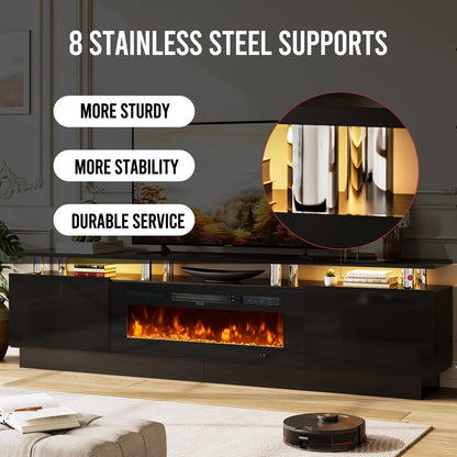 OneBlis 90" TV Stand for Living Room, Large Entertainment Center & Media Console, Fits TVs up to 100", Storage Cabinet with Shelves, 50" Electric Fireplace
