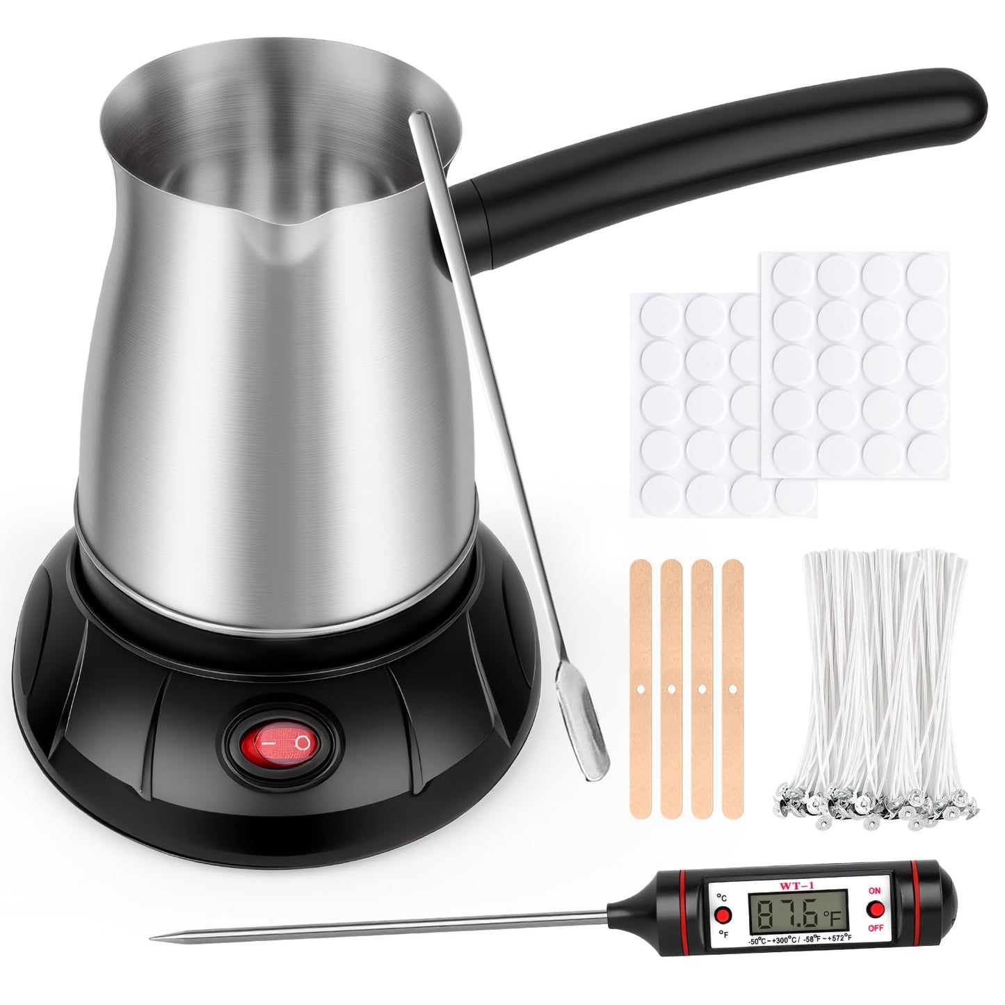 Aottom Wax Melter for Candle Making - Stainless Steel Candle Wax Melter Pot with Pouring Spout, DIY Candle Making Kit Supplies Included Wicks, Wick Stickers, Centering Device, Stirring Spoon