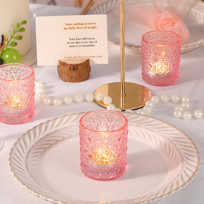 Lanttu 36 Pack Pink Votive Candle Holder, Flower Tea Lights Candles Holders for Wedding Table Centerpieces, Birthday Parties, Anniversary, Pink Bridal Shower and Holiday Decorations