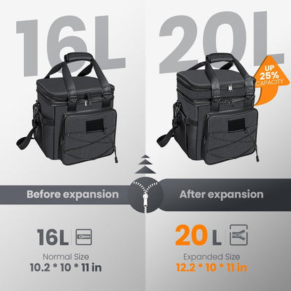 Tactical Lunch Box for Men, 20L Expandable Double Insulated Cooler Bag with Detachable Molle Pouches, Modern Tote for Adults, Waterproof and Leakproof for Work, Camping, Picnic, Hiking