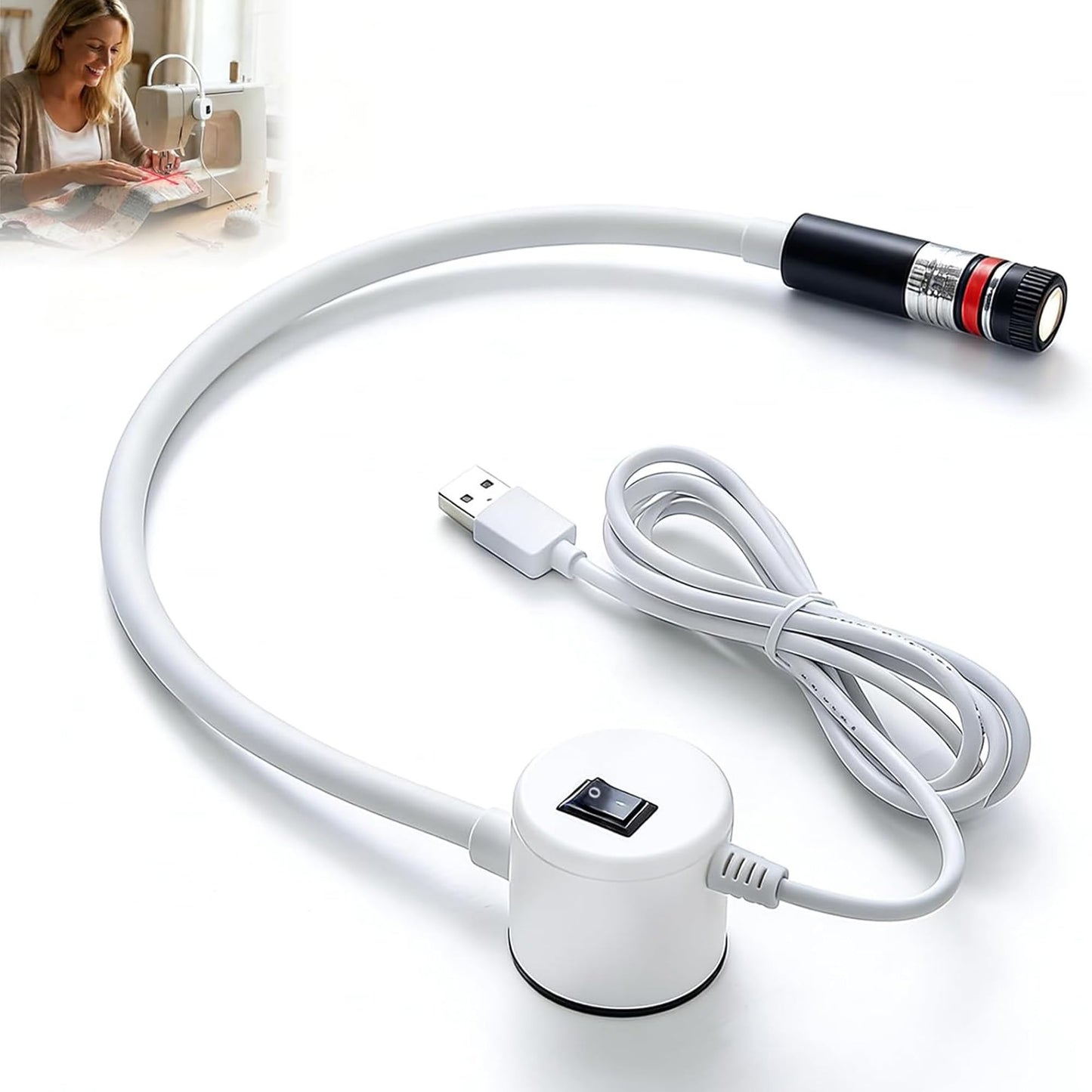 Magnetic Sewing Machine Light - Red Cross-Line Seam Guide with Strong Magnetic Base, Flexible Gooseneck Arm & USB Power, Hands-Free Precision Quilting Light for Straight Stitching
