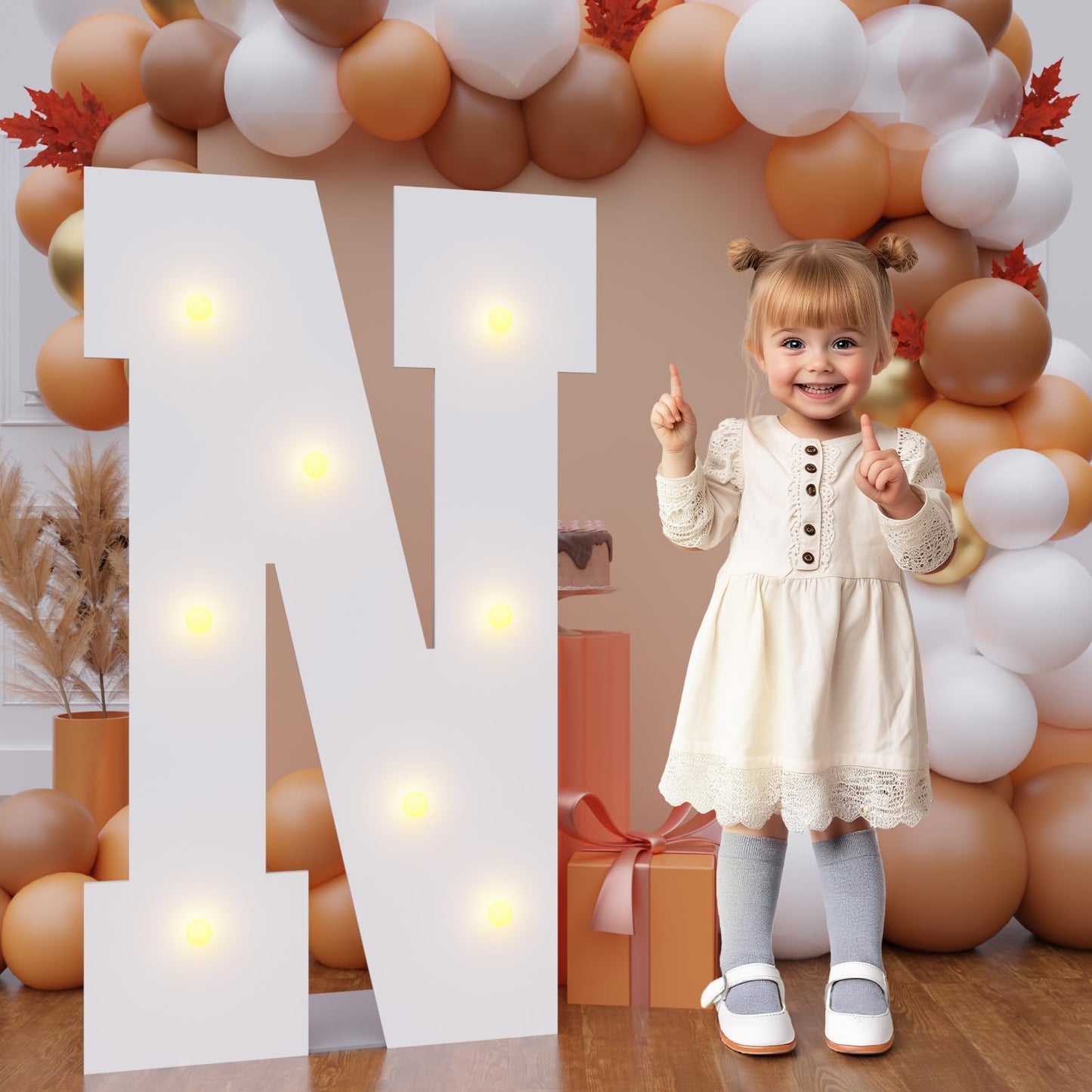 Bugame 3FT Light Up Letters, Quick 7-Min Setup No Edge Assembly Needed, Lightweight Foam Board Marquee Letters for Birthday Wedding Baby Shower Backdrop Decor, Letter N