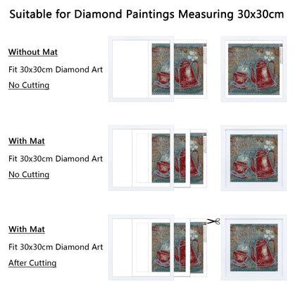 12x12 Picture Frame Set of 2, 30x30 cm Diamond Art Frames, Includes Mat to Fit 10x10 (25x25cm) Pictures, Solid Wood 12 x 12 Square Frame for Diamond Paintings/Posters/Photos/Artworks/Images - White