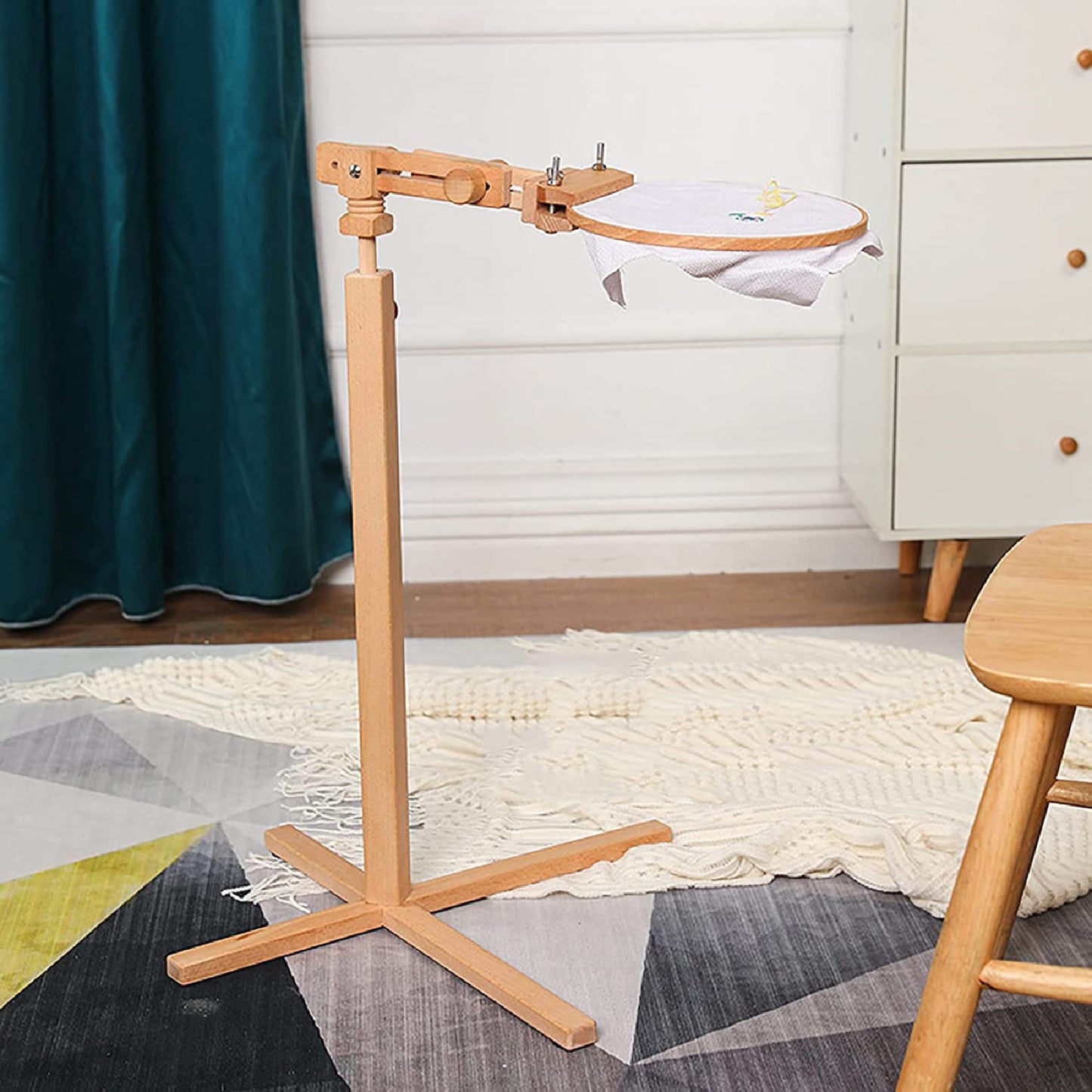 Wooden Embroidery Stand, Needlework Floor Frame, Standing Embroidery Lap Table, Size Adjustable Cross Stitch Floor Stand for Embroidery and Cross Stitch Lovers