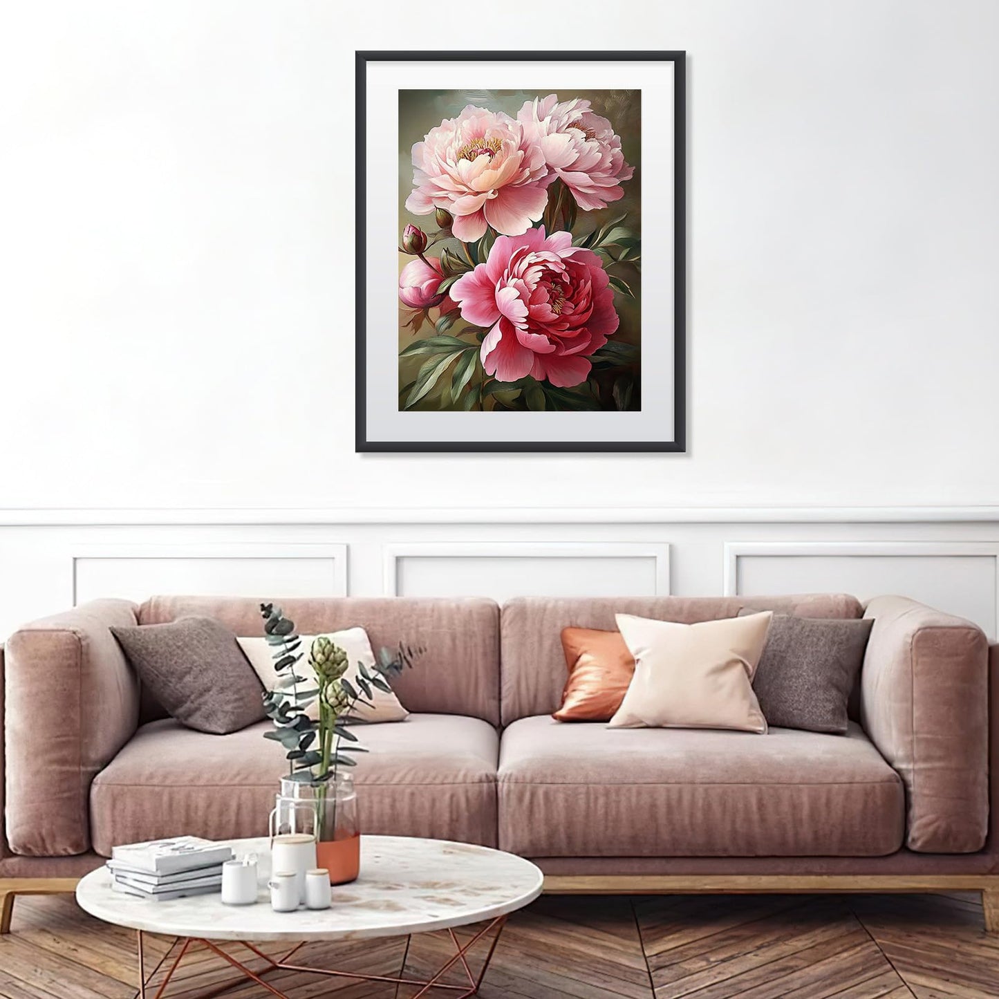 MISCER Flowers Diamond Art Kits for Adults, Peony Diamond Painting Kits for Beginners, 5D Full Drill Round Paint with Diamonds Pictures, Gem Art Painting DIY Crafts Kit Decor 12x16inch