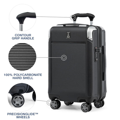 Travelpro Platinum Elite Hardside Expandable Carry on Luggage, 8 Wheel Spinner, TSA Lock, Hard Shell Polycarbonate Suitcase, Shadow Black, Compact Carry on 20-Inch