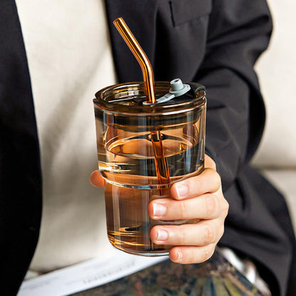 13 oz (Amber-4pack) BLUEPOLAR Tumbler Water Glass, Water Bottle with Straw and Dustproof Lid, Coffee Ice Cup Double