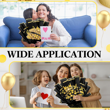Funnymoom 109 Graduation DIY Chocolate Flower Bouquet Kit 2026 Candy Rose Clear Acrylic Lollipop Ball Holder Floral Wrapping Paper 3D Gold Butterfly Crown Ribbon Grad Gift(Black and Gold)