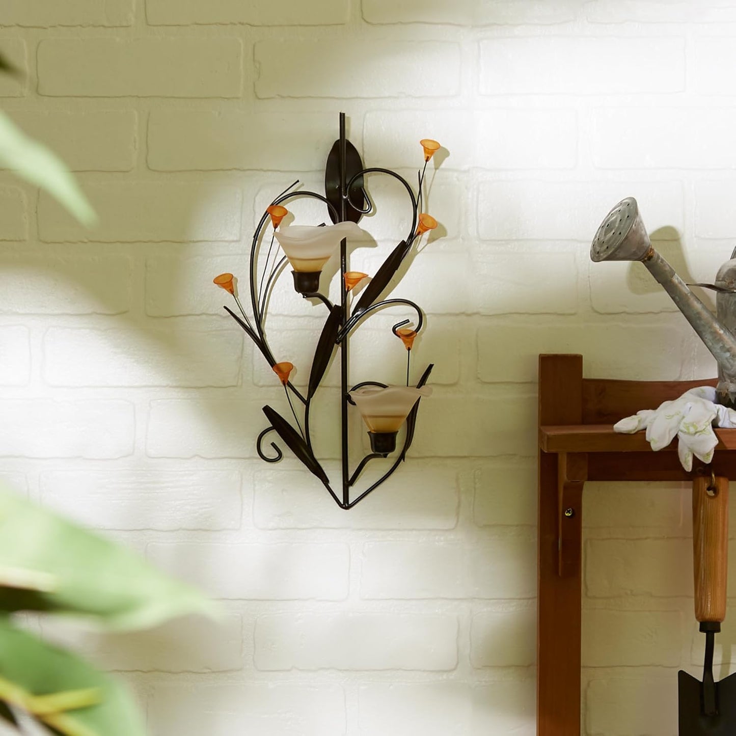 15x7.5x3.5, Zingz & Thingz Beauty in The Petals Collection Floral Lily Tealight Candle Wall Sconce, Amber Lilies