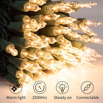 200 Count 50 Bulb Minetom Clear Christmas Lights Feet Mini Lights, Waterproof String Light for Indoor Xmas Tree Garland