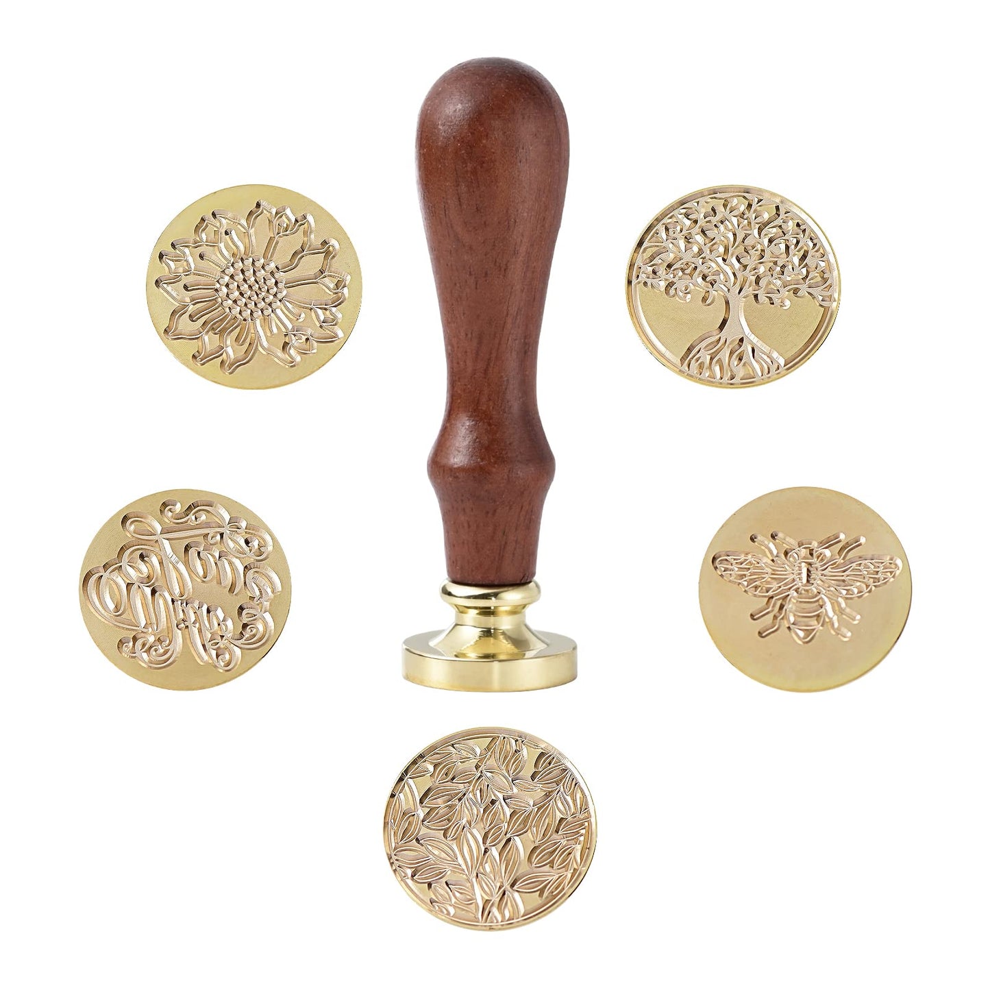 Wax Seal Stamp Set,Ailtuer 6 Pieces Plant Series Sealing Wax Stamp Heads + 1 Wooden Hilt, Vintage Seal Wax Stamp Kit with Gift Box (Botanical Set)