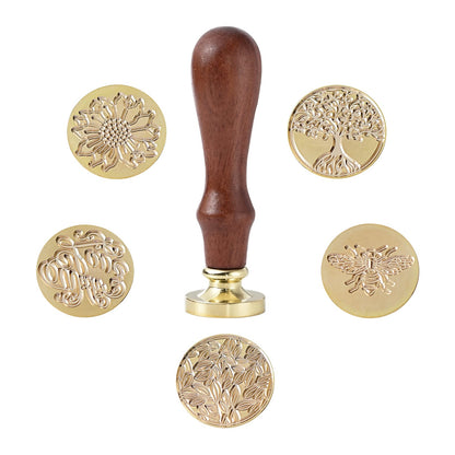 Wax Seal Stamp Set,Ailtuer 6 Pieces Plant Series Sealing Wax Stamp Heads + 1 Wooden Hilt, Vintage Seal Wax Stamp Kit with Gift Box (Botanical Set)