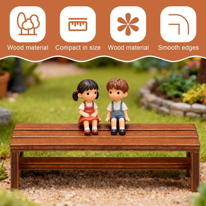 ibasenice 2Pcs Miniature Dollhouse Bench Set - 1:12 Scale Wooden Park Chair Furniture Accessories, Tiny Brown Garden Benches for Fairy Gardens, Christmas Village, Crafts, and Photography Props
