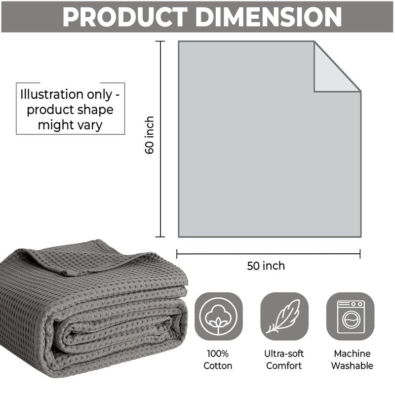 100% Cotton Blankets for Bed - Waffle Weave Blankets for Summer, Lightweight and Breathable Soft Woven Blanket for Spring (Dark Grey, Throw (50" x 60"))