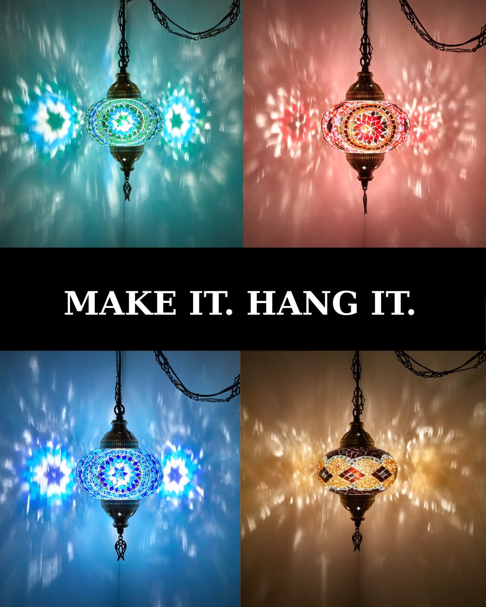 DEMMEX DIY Turkish Mosaic Plug-in Hanging Lamp Kit – NO Grout or Plaster, Beginner-Friendly – Complete Tiffany Mosaic Glass Light-Making Craft Project Kit for Adults and Teens (Brown&Amber)