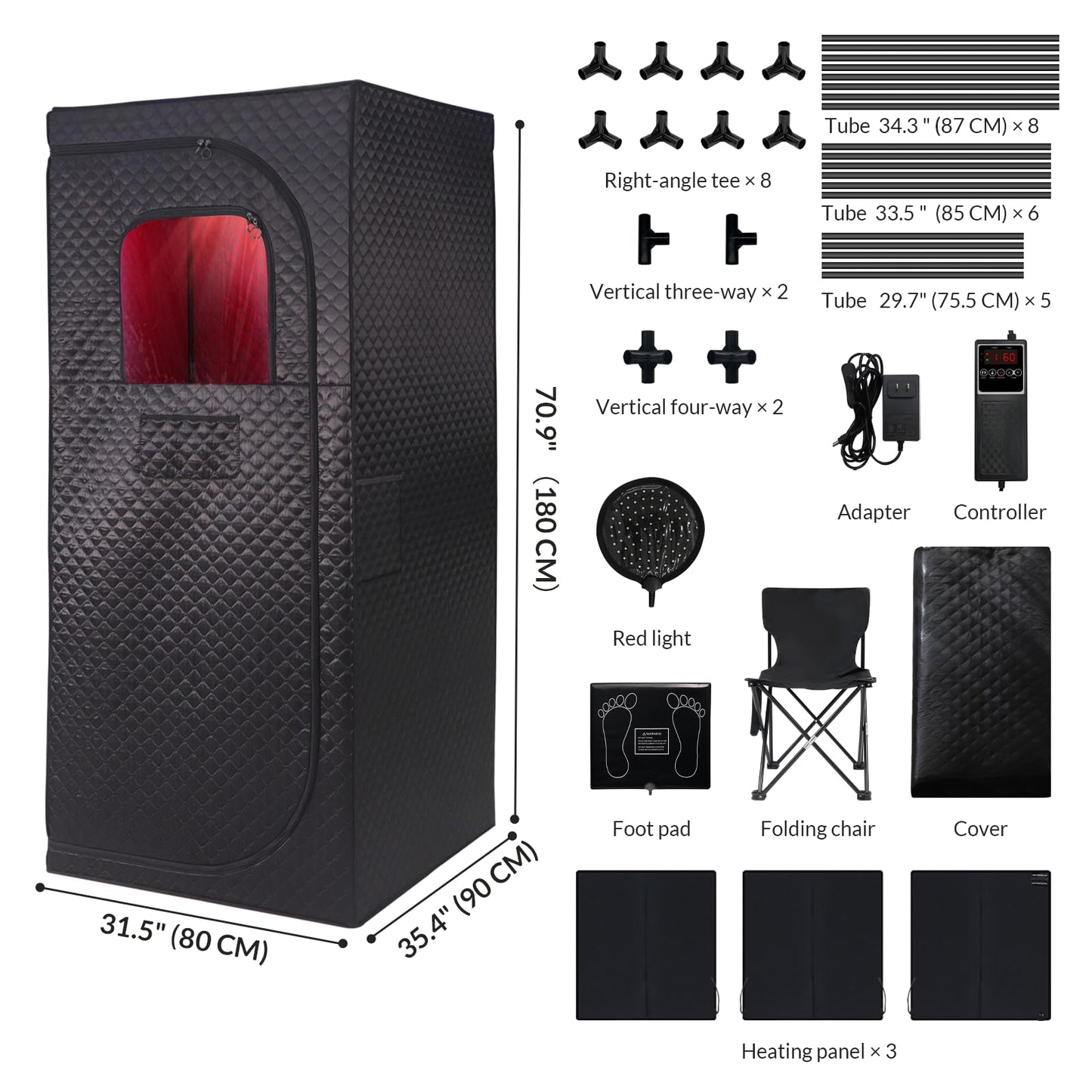 Veloqore Dry Infrared Sauna, Saunas Box with Red Light Therapy for Relaxation, Detox and Muscle Relief, 9 Levels Home Saunas with Carbon Crystal Heating, Portable Sauna for Home, Bedroom, Living Room