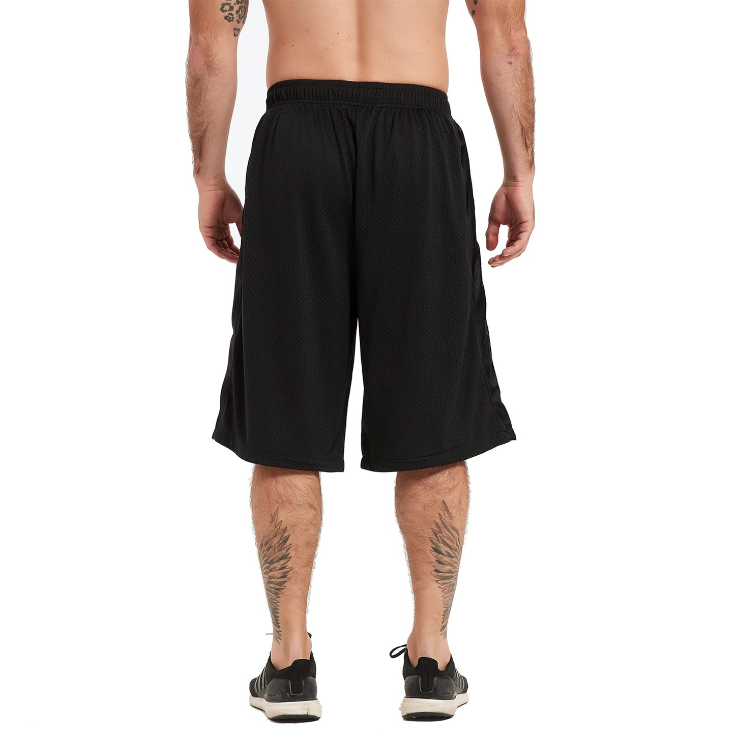 HQUEC Men's 12" Basketball Shorts Long Athletic Workout Gym Mesh Shorts Below Knee Loose-Fit with Pockets Black M