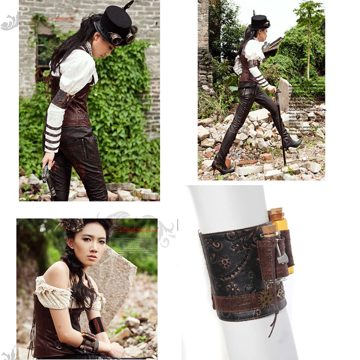 SUMGOGO Arm Bracer Cuff Armband Wrist Guard Armor Medieval Witch Wizard Magic Cork Potion Bottle Lolita Cosplay LARP Costume Accessory Decor (Coffee)
