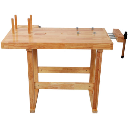Teemful 40 Inches Wood Workbench, Heavy Duty Woodworking Table with Adjustable Handle Storage, 330lbs Load Capacity, Solid Wood Workstation for Garage, Workshop, DIY Natural