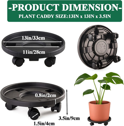 Tulpeed 5 Pack 13 Inch Rolling Plant Stand with Wheels Plant Caddy with Wheels Heavy Duty Plant Dolly Roller Base