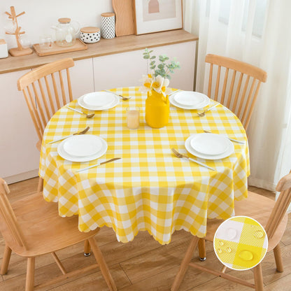 MANGATA CASA Yellow Gingham Round Tablecloth, Waterproof Checkered Table Cloth, Polyester Buffalo Plaid 60R inch