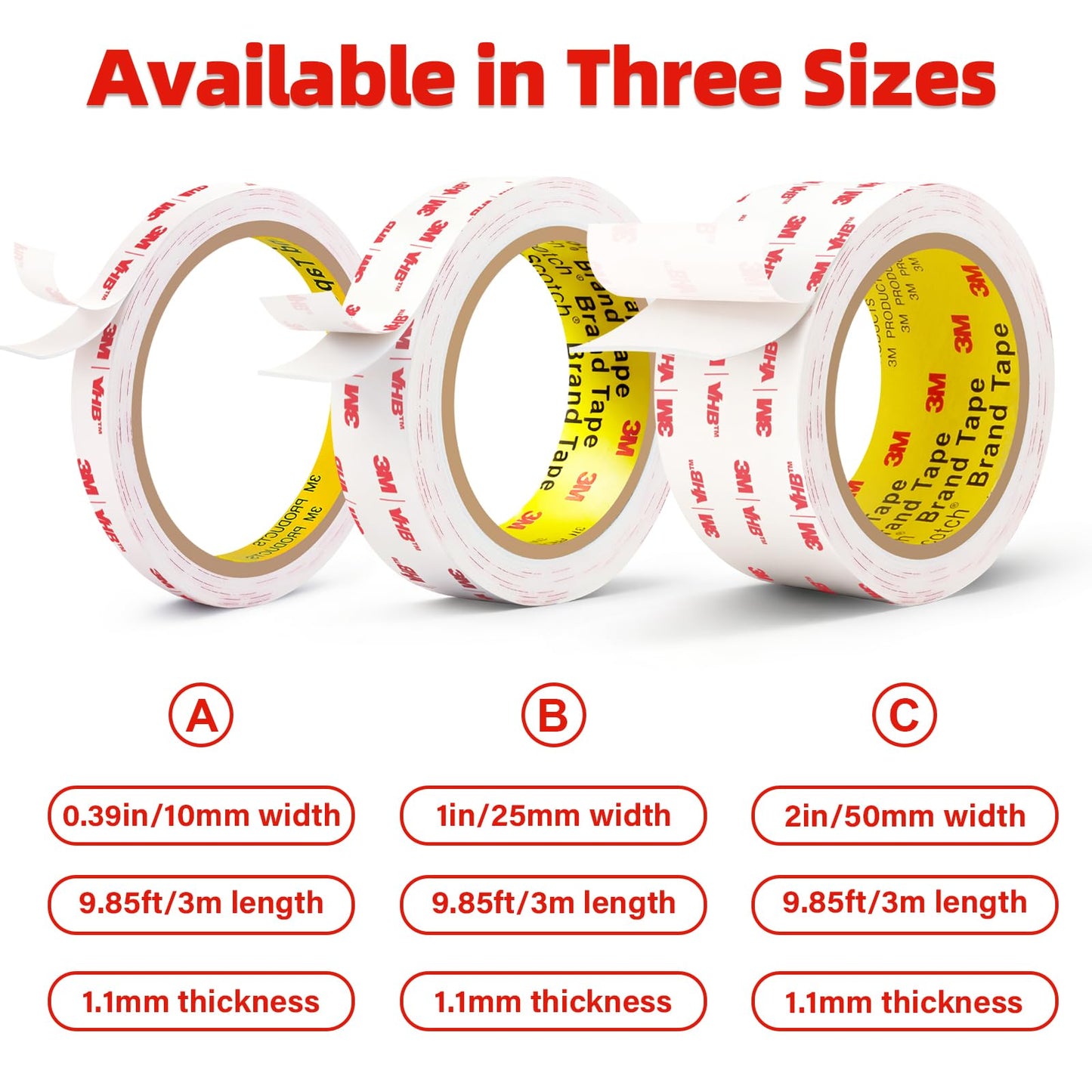 3M Double Sided Tape Heavy Duty2in X 9.85ft, Removable Mounting Tape for Wall, White Sticky Foam Tape, Picture Hanging Strips & Poster Hanger, Waterproof Adhesive Strips, Carpet Tape & Rug Gripper
