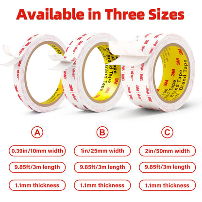 3M Double Sided Tape Heavy Duty2in X 9.85ft, Removable Mounting Tape for Wall, White Sticky Foam Tape, Picture Hanging Strips & Poster Hanger, Waterproof Adhesive Strips, Carpet Tape & Rug Gripper