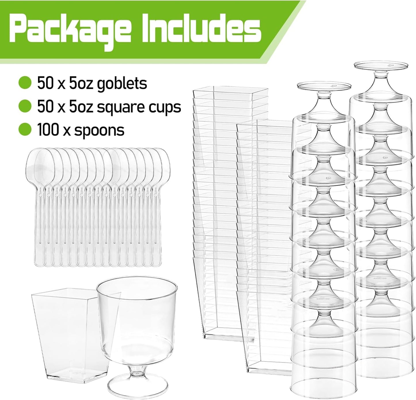 200 Pack 5 oz Plastic Dessert Cups with Spoons, Disposable Goblet Parfait Pudding Jello Shooter Cups for Party Serving
